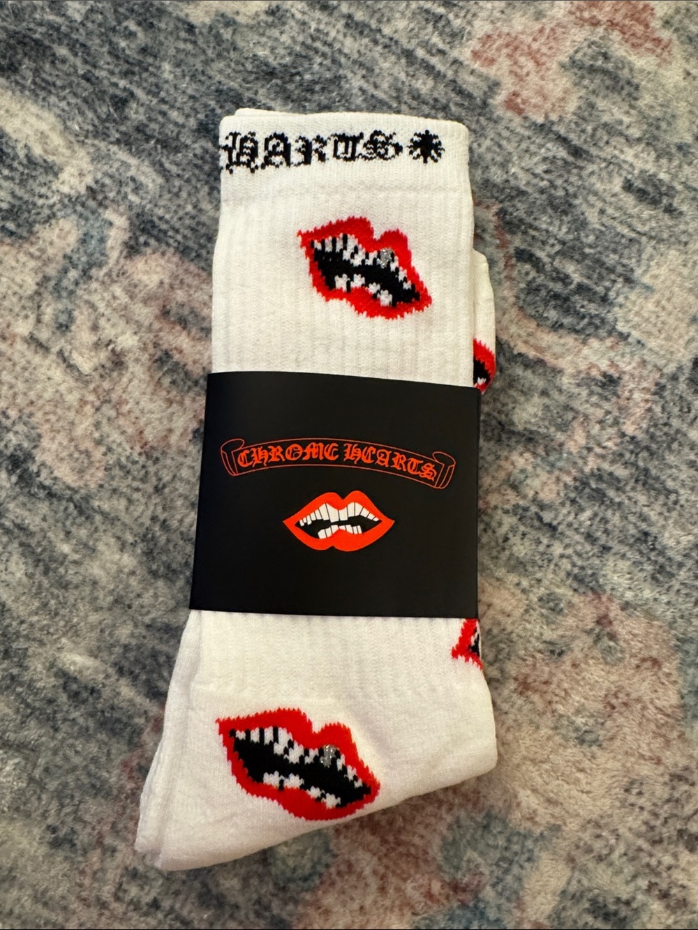 Chrome Hearts White Socks with Red Lip Pattern